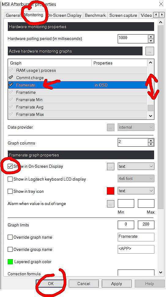 turning on the Framerates option in MSI Afterburner 