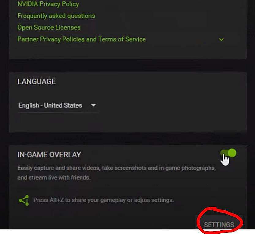 Settings in Nvidia GeForce Experience