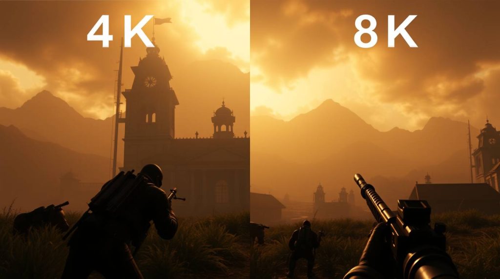 A gaming scene captured at 4K and 8K resolution